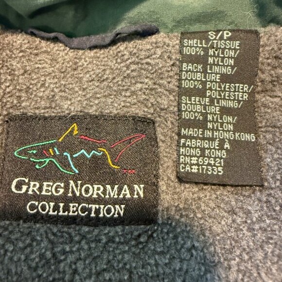 VTG Greg Norman Jacket Men Small Full Zip Hood Fleece Lined Golf Shark Logo Blue - Picture 2 of 15